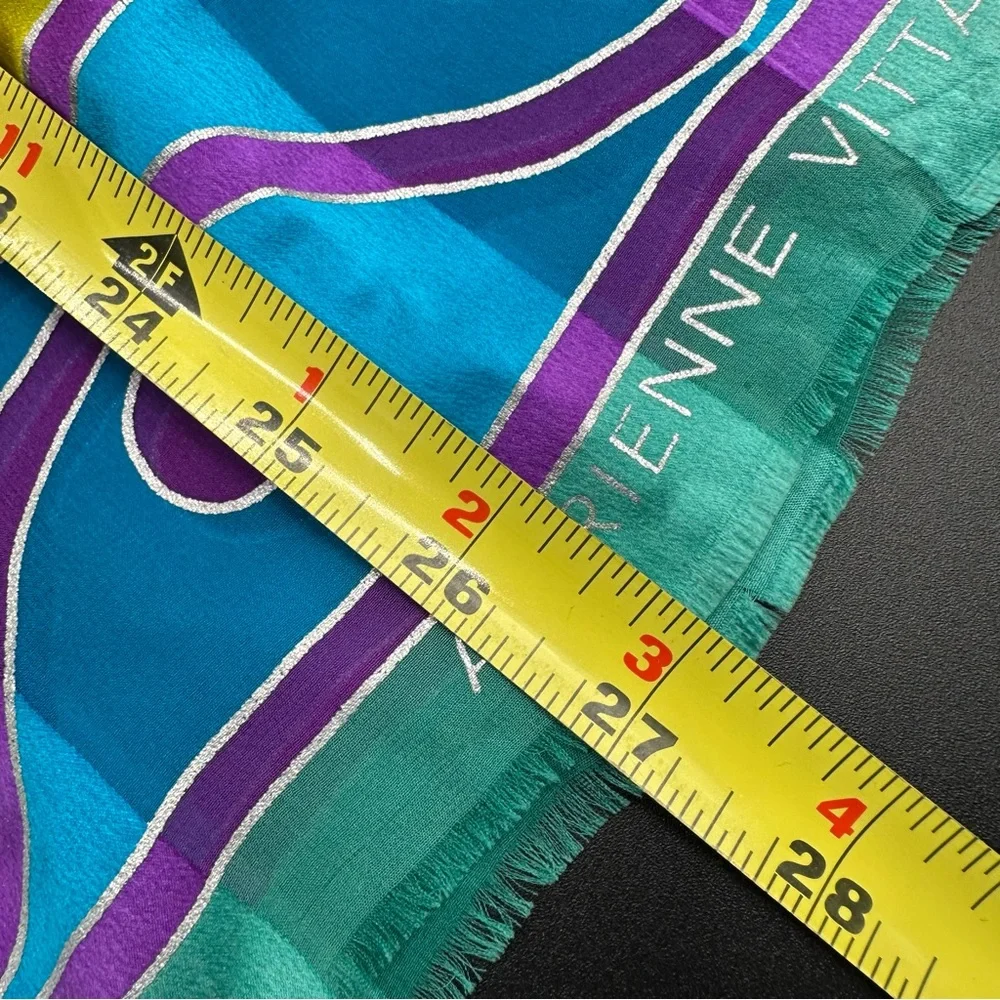Adrienne Vittadini Silk Scarf – Teal, Purple & Chartreuse Abstract, 54